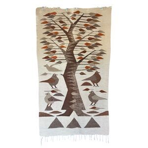 Tree of Life Kilim Birds Rug Wool Tapestry Art Woven Egyptian Pictorial MCM